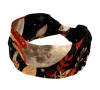 Women’s Wide Headbands, Mushroom Moon Vintage Boho Plants Leaves Stretchy Sports Head Bands Hair Accessories Band for Yoga Running Daily Life