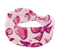 Women’s Wide Headbands, Pink Bow and Love Hearts Stretchy Sports Head Bands Hair Accessories Band for Yoga Running Daily Life