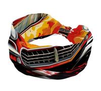 Women’s Wide Headbands, Race Car with Finish Line Flags Pilot and Flames Stretchy Sports Head Bands Hair Accessories Band for Yoga Running Daily Life