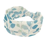 Women’s Wide Headbands, Seamless Aqua Blues Tiny Leaves Branch Stretchy Sports Head Bands Hair Accessories Band for Yoga Running Daily Life