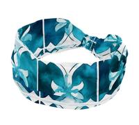 Women’s Wide Headbands, Teal Blue White Geometric Mosaic Pattern Stretchy Sports Head Bands Hair Accessories Band for Yoga Running Daily Life
