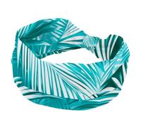 Women’s Wide Headbands, Tropical Rainforest Flora Turquoise White Texture Stretchy Sports Head Bands Hair Accessories Band for Yoga Running Daily Life