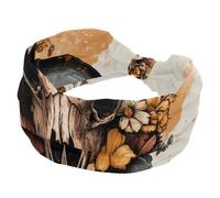 Women’s Wide Headbands, Vintage Western Skull Floral Bones Stretchy Sports Head Bands Hair Accessories Band for Yoga Running Daily Life