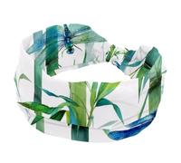 Women’s Wide Headbands, Watercolor Bamboo Grove with Stems and Dragonflies Stretchy Sports Head Bands Hair Accessories Band for Yoga Running Daily Life