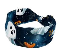 Women’s Wide Headbands, Watercolor Halloween Ghosts Pumpkins and Skulls Stretchy Sports Head Bands Hair Accessories Band for Yoga Running Daily Life
