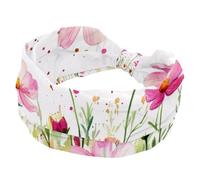 Women’s Wide Headbands, Watercolor Pink Cosmos Flowers Stretchy Sports Head Bands Hair Accessories Band for Yoga Running Daily Life