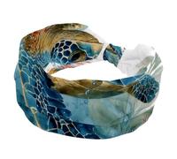 Women’s Wide Headbands, Watercolor Sea Turtle with Leaves Bubbles and Starfish Stretchy Sports Head Bands Hair Accessories Band for Yoga Running Daily Life