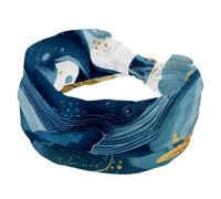 Women’s Wide Headbands, Watercolor Whale Sea Algae with Bubbles and Starfish Stretchy Sports Head Bands Hair Accessories Band for Yoga Running Daily Life