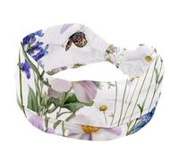 Women’s Wide Headbands, Wildflowers Purple Bluebell Sage Chamomile and Butterflies Stretchy Sports Head Bands Hair Accessories Band for Yoga Running Daily Life