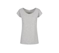 Build Your Brand Women's Ladies Wide Neck tee T-Shirt, Heather Grey, Large