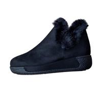 Women’s Winter Ankle Boots Warm Faux Fur Lining Slip On Snow Boots Casual Cozy Flat Loafer Shoes Warm Anti-Slip Short Boot Wide Fit Hiking Booties Plush Lined Outdoor Winter Shoes Black