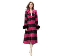 Women’S Winter Coat Warm Sequin Belted Long Sleeve Single Breasted Feather Trim Overcoat