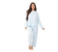 Women’s Winter Pyjama Set Polycotton Soft Warm PJs | Floral Embroidered Long Sleeve Top & Matching Trousers | Ladies Nightwear by The Nightwear Store Blue