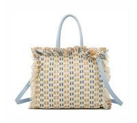 Women’s Woven Tote Handbag, Boho Fringe Straw Look Purse with Braided Top Handles, Detachable Shoulder Strap, Lightweight Summer Shoulder Bag for Beach, Travel, Work and Daily Use