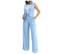 Women’s Y2K 2 Piece Outfits Blazer Suit Set Women Chiffon Mother of The Bride Double Breasted Notch Lapel Elegant Business Office Breathable Clothes for Going Out Wedding Wear Sky Blue