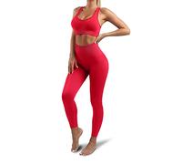 Women’s Yoga Outfits 2 piece Set Workout Tracksuits Sports Bra High Waist Legging Active Wear Athletic Clothing Set, 1917 Red, S