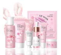 Women Sakura Skin Care Set - Teenage Girls Gifts - Gifts for Teenage Girls - Mothers Day Gift Set - Gifts set with Makeup Remover, Cleanser, Serum, Eye Cream, Face Cream, Headband, Lip Mask,Hand Cream