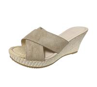 Women Sandals Casual Flip Flops Open Toe Mid Heel Spring Summer Perfect Jeans Relaxed Outfits, beige, 5 UK