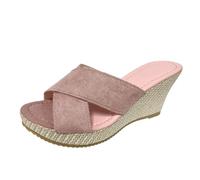 Women Sandals Casual Flip Flops Open Toe Mid Heel Spring Summer Perfect Jeans Relaxed Outfits, pink, 5 UK