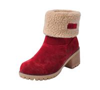 women sandals clearance my orders Womens Winter Boots Ladies Fur Lined Mid Calf Boots Flat Suede Warm Leather Snow Boots Non Slip Walking Boots Chunky Heel Ankle Boots womens ankle boots size 6