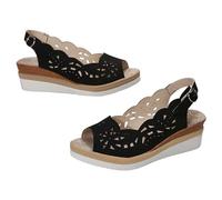 women sandals elegant leather platform sandals flat sandals casual breathable hollow out leisure shoes non slip knit sandals ultra soft knit sandals roman sandals, Black, 7 UK
