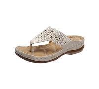 Women Sandals Fashion Casual Hollow Rhinestone Flip Flops Summer Sandals B Ware Women Shoes, khaki, 5 UK