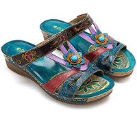 Women Sandals Fashion Ethnic Style Flowers Sandals Wedges Flip Flop Ladies Shoes Soft Bottom Comfortable Waterproof Resistant Indoor and Outdoor Simple Beach Shoes Light and Versatile,Color,35