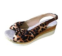 Women Sandals Summer Fashion Espadrilles Leopard Print Bow Decor Stylish Wedge Sandals for the Perfect Holiday, brown, 9 UK