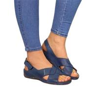 Women Sandals Summer Retro Rome Sandals Outdoor Beach Ladies Fashion Slip on Flat Sandals Soft Bottom Casual Mother Shoes Big Size Beach Traveling Slides,Blue,39