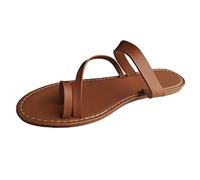 Women Sandals Summer Shoes Women Sandals Simple Solid Color Thin Straps Round Toe Soft Bottom Outerwear Casual Large Flat Bottom Slippers, brown, 9 UK