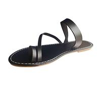 Women Sandals Summer Shoes Women Sandals Simple Solid Color Thin Straps Round Toe Soft Bottom Outerwear Casual Large Flat Bottom Slippers, black, 6 UK