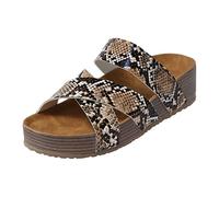 Women Sandals Women's Platform Mules Black Slippers Party Slide Sandal Cross Strap Weaving Slip on Cork Sandals Summer Wedge Slipper (Khaki, 4.5)