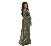 Women Satin Abaya Dress Islam Muslim Summer Batwing Sleeve Maxi Dress Kaftan Robe Ramadan Clothes ArmyGreen