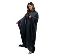 Women Satin Abaya Dress Islam Muslim Summer Batwing Sleeve Maxi Dress Kaftan Robe Ramadan Clothes Black