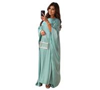 Women Satin Abaya Dress Islam Muslim Summer Batwing Sleeve Maxi Dress Kaftan Robe Ramadan Clothes Green