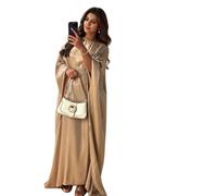 Women Satin Abaya Dress Islam Muslim Summer Batwing Sleeve Maxi Dress Kaftan Robe Ramadan Clothes Khaki