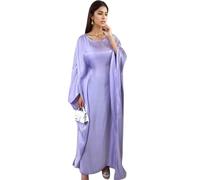 Women Satin Abaya Dress Islam Muslim Summer Batwing Sleeve Maxi Dress Kaftan Robe Ramadan Clothes Lightpurple