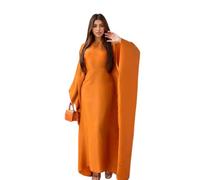 Women Satin Abaya Dress Islam Muslim Summer Batwing Sleeve Maxi Dress Kaftan Robe Ramadan Clothes Orange