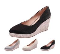 Women Satin Espadrilles Platform Wedge Pumps Sandal Size 4.5 Slip on Solid Color Comfortable Wedge Rope Espadrilles Shoes Black Trendy Footwear