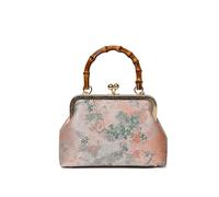 Women Satin Evening Handbag Chinese Style Printed Hobo Clutch Bag with Chain Strap Top Handle Bags Kiss Lock for Travel Shopping Work Dating Daily Use