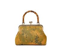 Women Satin Evening Handbag Chinese Style Printed Hobo Clutch Bag with Chain Strap Top Handle Bags Kiss Lock for Travel Shopping Work Dating Daily Use