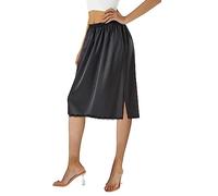 Women Satin Half Slip Long Underskirt Elastic Waist Bodycon Underskirt Shapewear for Under Dresses Extender Lace Underskirt (A-Black Midi Skirt, L)