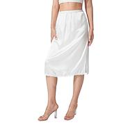 Women Satin Half Slip Long Underskirt Elastic Waist Bodycon Underskirt Shapewear for Under Dresses Extender Lace Underskirt (A-White Midi Skirt, XL)