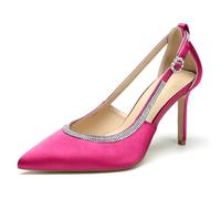 Women Satin High Stiletto Heels Bridal Shoes Diamante Pointed Toe Pumps Evening Party Wedding Dress Court Shoes,Fuchsia,6.5 UK