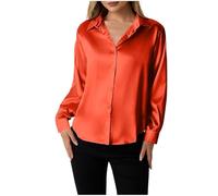 Women Satin Shirt UK,Button Down Long Sleeve Shirt Tops Ladies Collared Solid Comfortable Silk T-Shirt Elegant Work Office Business Casual Blouse Ladies Blouses & Shirts Clearance Size 8-16