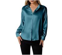 Women Satin Shirt UK,Button Down Long Sleeve Shirt Tops Ladies Collared Solid Comfortable Silk T-Shirt Elegant Work Office Business Casual Blouse Ladies Blouses & Shirts Clearance Size 8-16