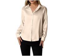 Women Satin Shirt UK,Button Down Long Sleeve Shirt Tops Ladies Collared Solid Comfortable Silk T-Shirt Elegant Work Office Business Casual Blouse Ladies Blouses & Shirts Clearance Size 8-16