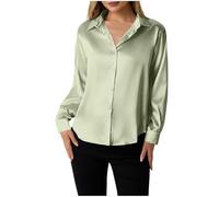Women Satin Shirt UK,Button Down Long Sleeve Shirt Tops Ladies Collared Solid Comfortable Silk T-Shirt Elegant Work Office Business Casual Blouse Ladies Blouses & Shirts Clearance Size 8-16