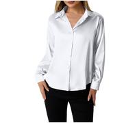 Women Satin Shirt UK,Button Down Long Sleeve Shirt Tops Ladies Collared Solid Comfortable Silk T-Shirt Elegant Work Office Business Casual Blouse Ladies Blouses & Shirts Clearance Size 8-16