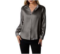 Women Satin Shirt UK,Button Down Long Sleeve Shirt Tops Ladies Collared Solid Comfortable Silk T-Shirt Elegant Work Office Business Casual Blouse Ladies Blouses & Shirts Clearance Size 8-16